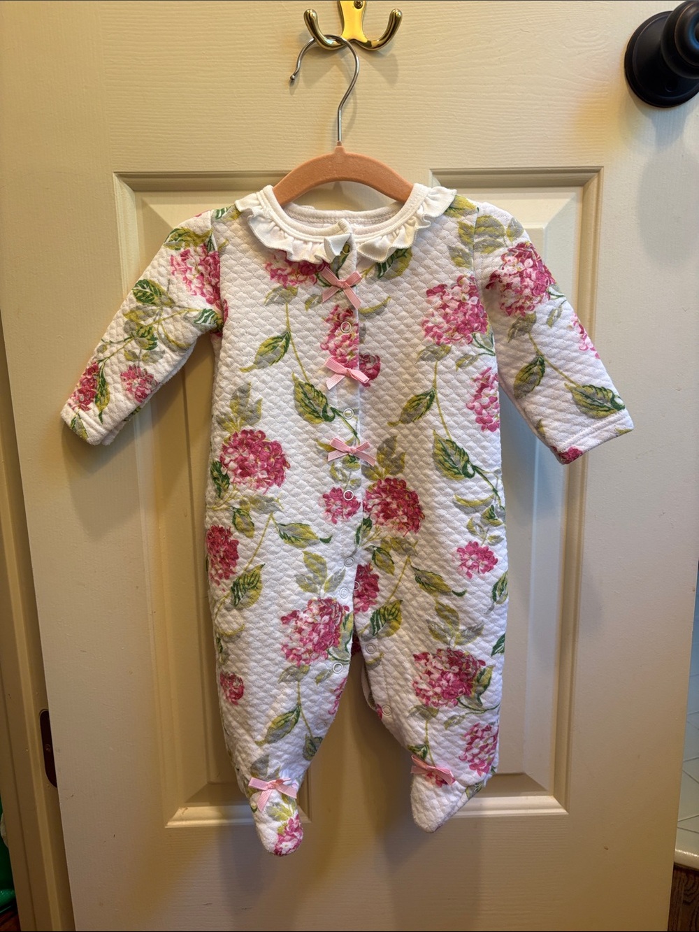 Laura Ashley Baby Floral Quilted One-Piece Footed Romper - Pink & Green